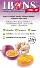 Lade das Bild in den Galerie-Viewer, IBONS Ingwer-Maracuja zuckerfrei 75g x 10