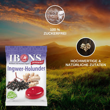 Lade das Bild in den Galerie-Viewer, IBONS Ingwer-Holunder zuckerfrei 75g