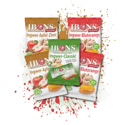 Ibons Geschenkbox mit Ingwer Bonbons, Kaugummi und Kaubonbons als Inhalt