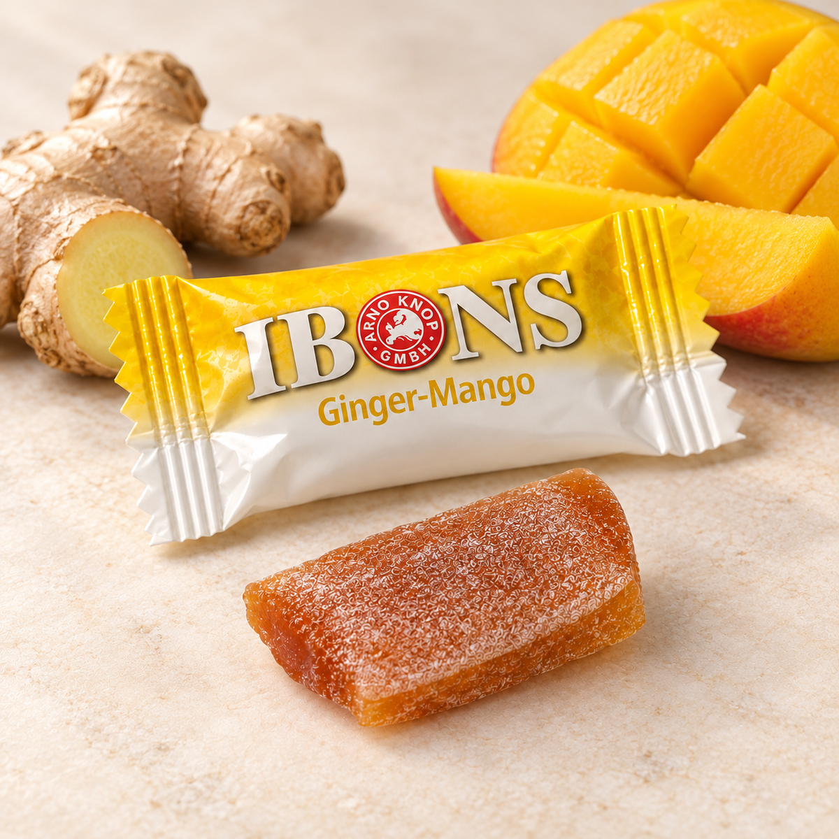 KI-gestaltetes Motiv: IBONS Ingwer-Mango mit Mango und Ingwer
