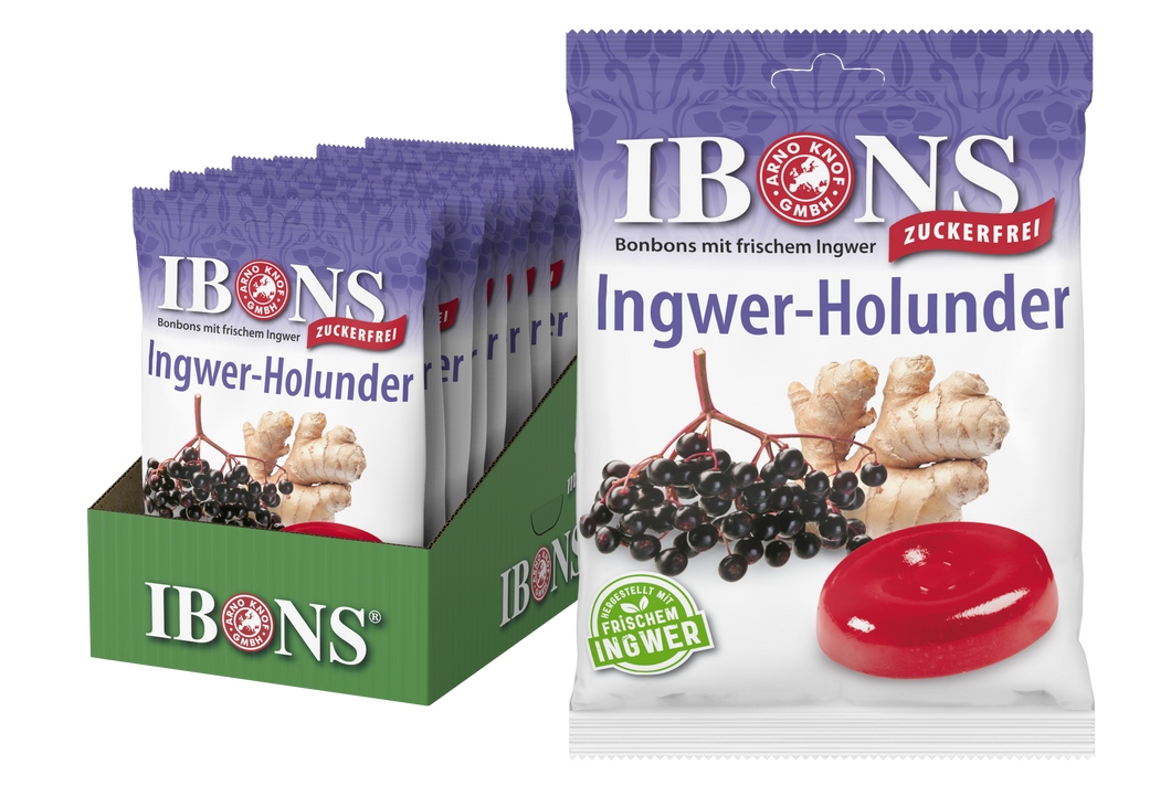 IBONS Ingwer-Holunder zuckerfrei 75g x 10
